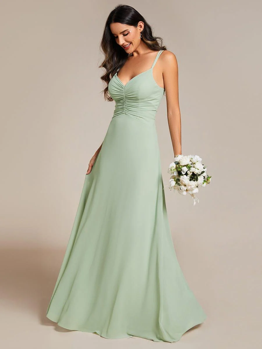 Chic Adjustable Straps Pleated Bridesmaid Dress with V-Neck - Image 9