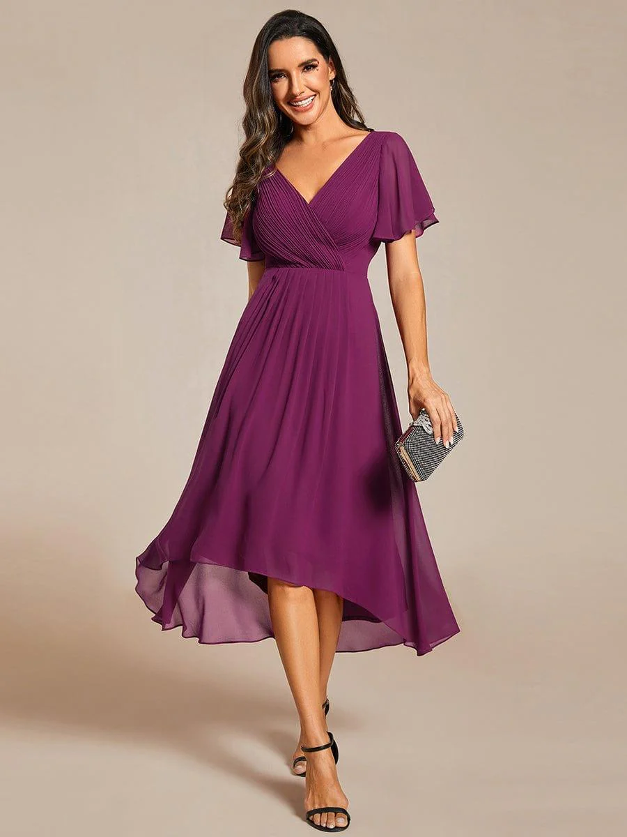 ever FAYE|Chic V Neck High-Low Short Sleeve Wedding Guest Dress - Image 18