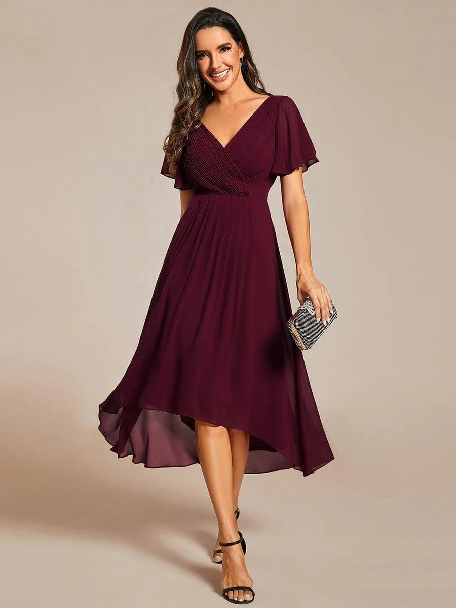 ever FAYE|Chic V Neck High-Low Short Sleeve Wedding Guest Dress - Image 36