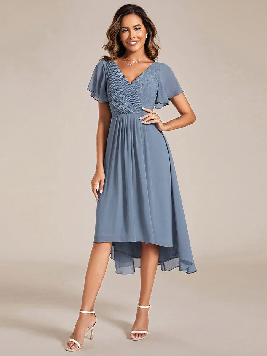 ever FAYE|Chic V Neck High-Low Short Sleeve Wedding Guest Dress - Image 49