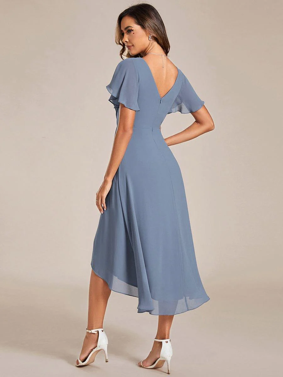 ever FAYE|Chic V Neck High-Low Short Sleeve Wedding Guest Dress - Image 50