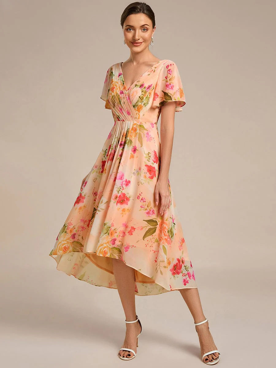 ever FAYE|Chic V Neck High-Low Short Sleeve Wedding Guest Dress - Image 58