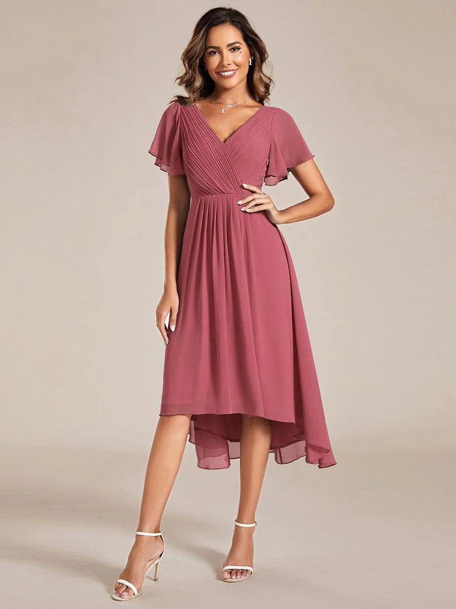 ever FAYE|Chic V Neck High-Low Short Sleeve Wedding Guest Dress - Image 9