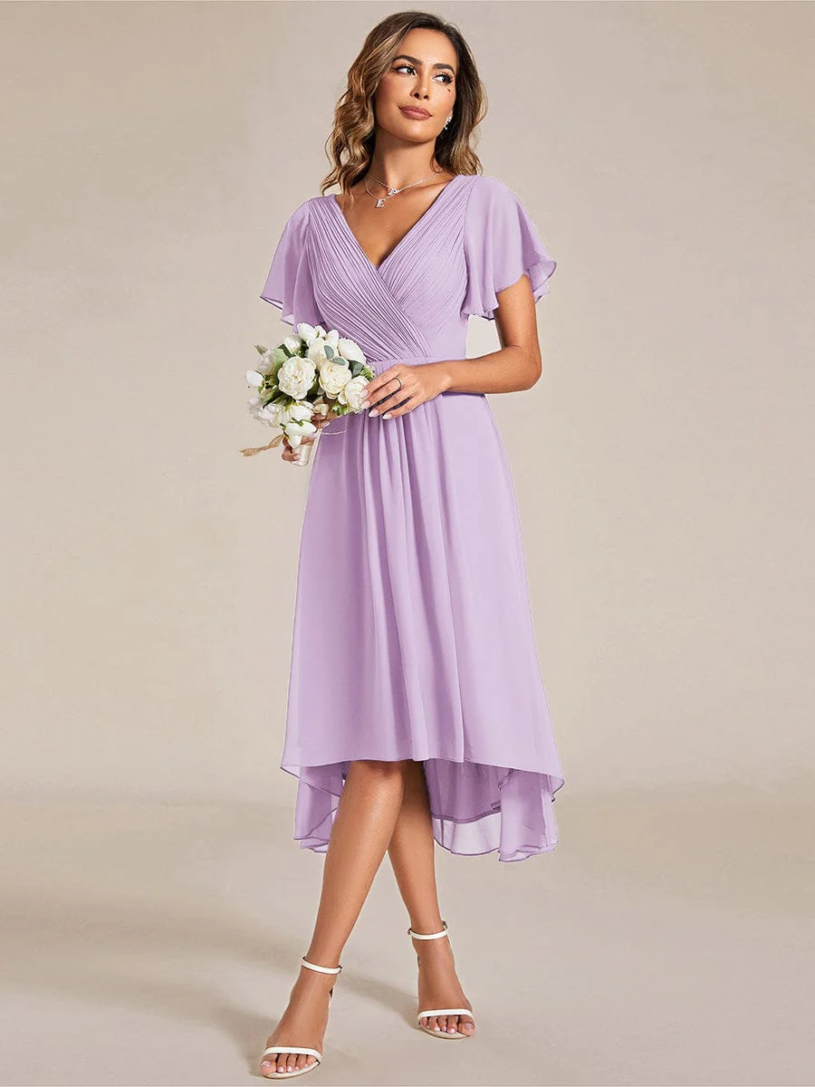 ever FAYE|Chic V Neck High-Low Wedding Dress - Image 32
