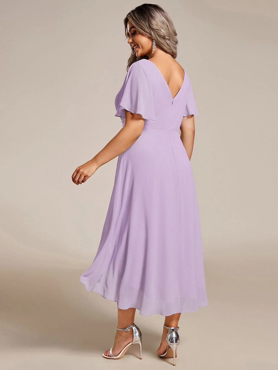 ever FAYE|Chic V Neck High-Low Wedding Dress - Image 35