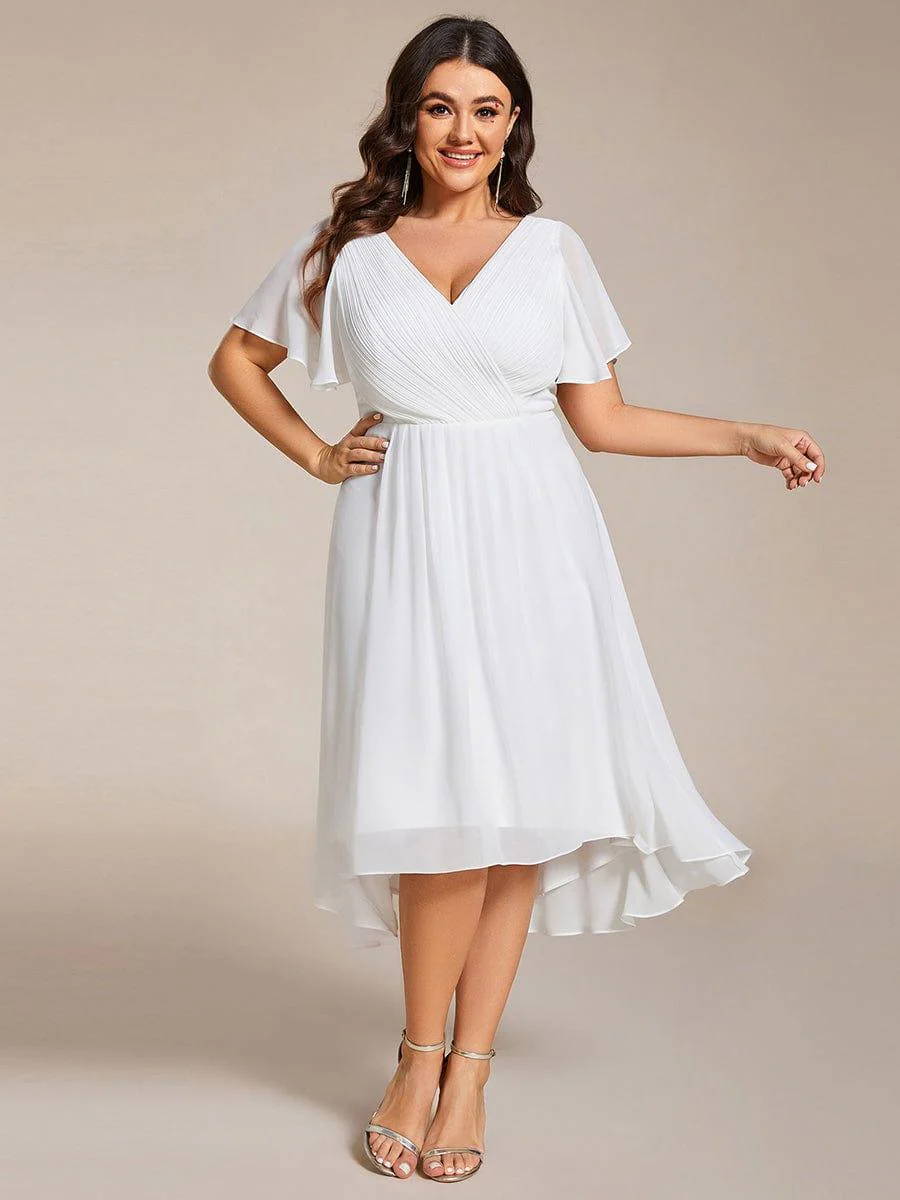 ever FAYE|Chic V Neck High-Low Wedding Dress - Image 6