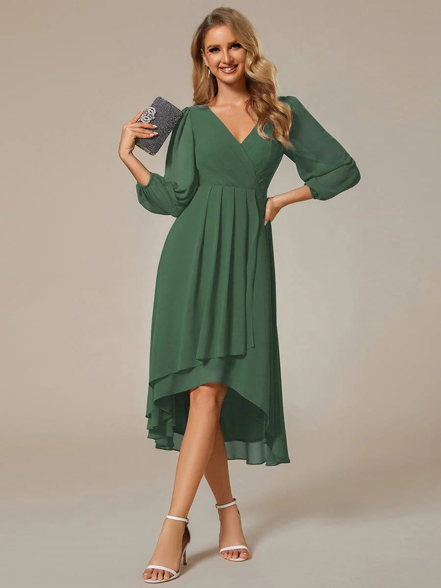 ever BRIAR|Chiffon 3/4 Sleeve V-Neck High-Low Wedding Guest Dress(Final Sale) - Image 3