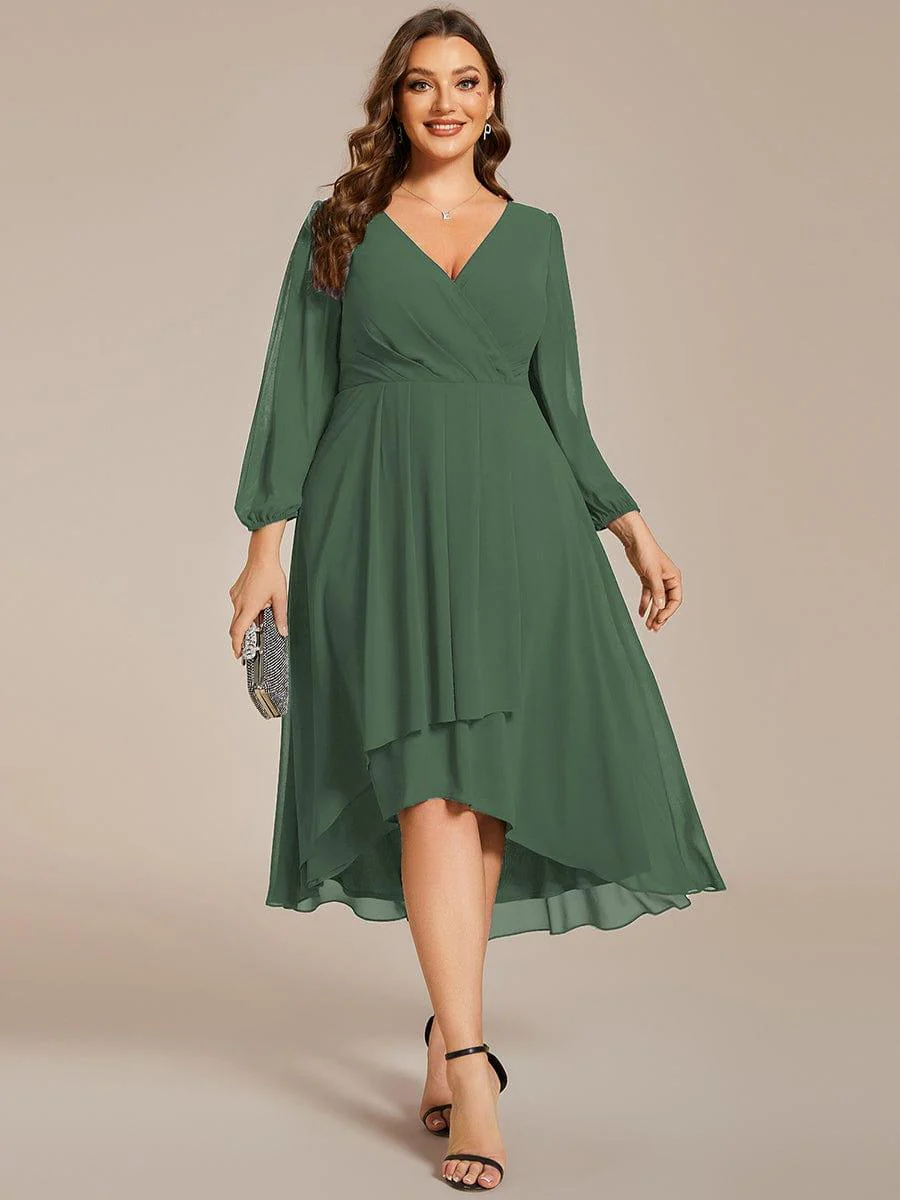ever BRIAR|Chiffon 3/4 Sleeve V-Neck High-Low Wedding Guest Dress(Final Sale) - Image 8