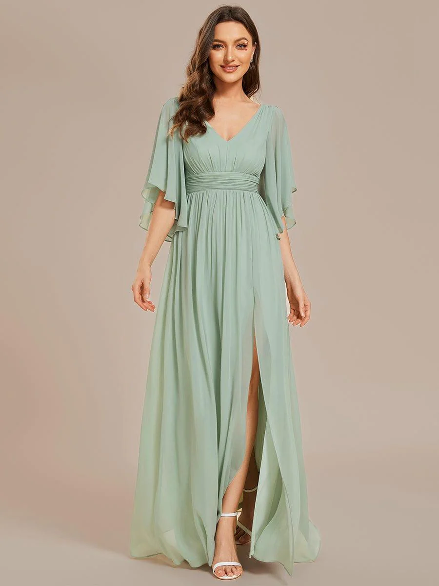 ever ELYAN|Chiffon A-Line Half Sleeves High Slit Bridesmaid Dress