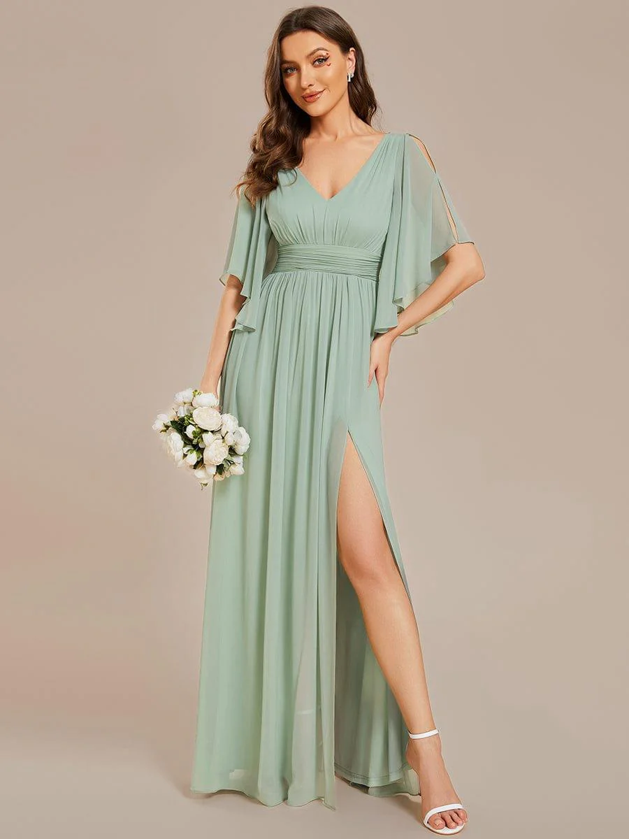 ever ELYAN|Chiffon A-Line Half Sleeves High Slit Bridesmaid Dress - Image 5