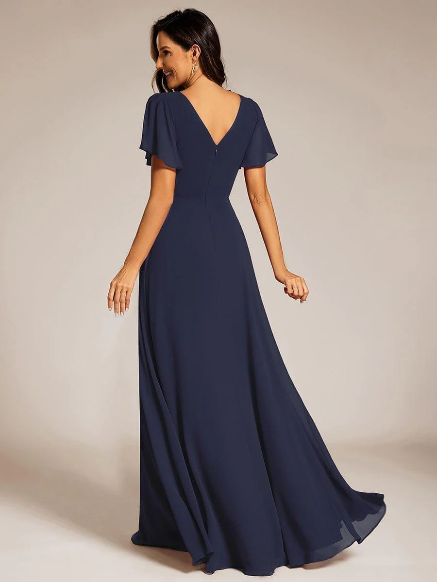 ever LAYLAH|Chiffon A-Line Pleated Evening Dress with Short Sleeves and Sequin Waist - Image 10