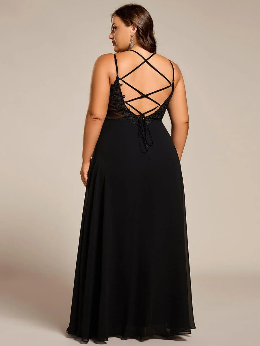 ever RUBY|Chiffon and Lace Open Back Dress with Spaghetti Straps in Black - Image 8