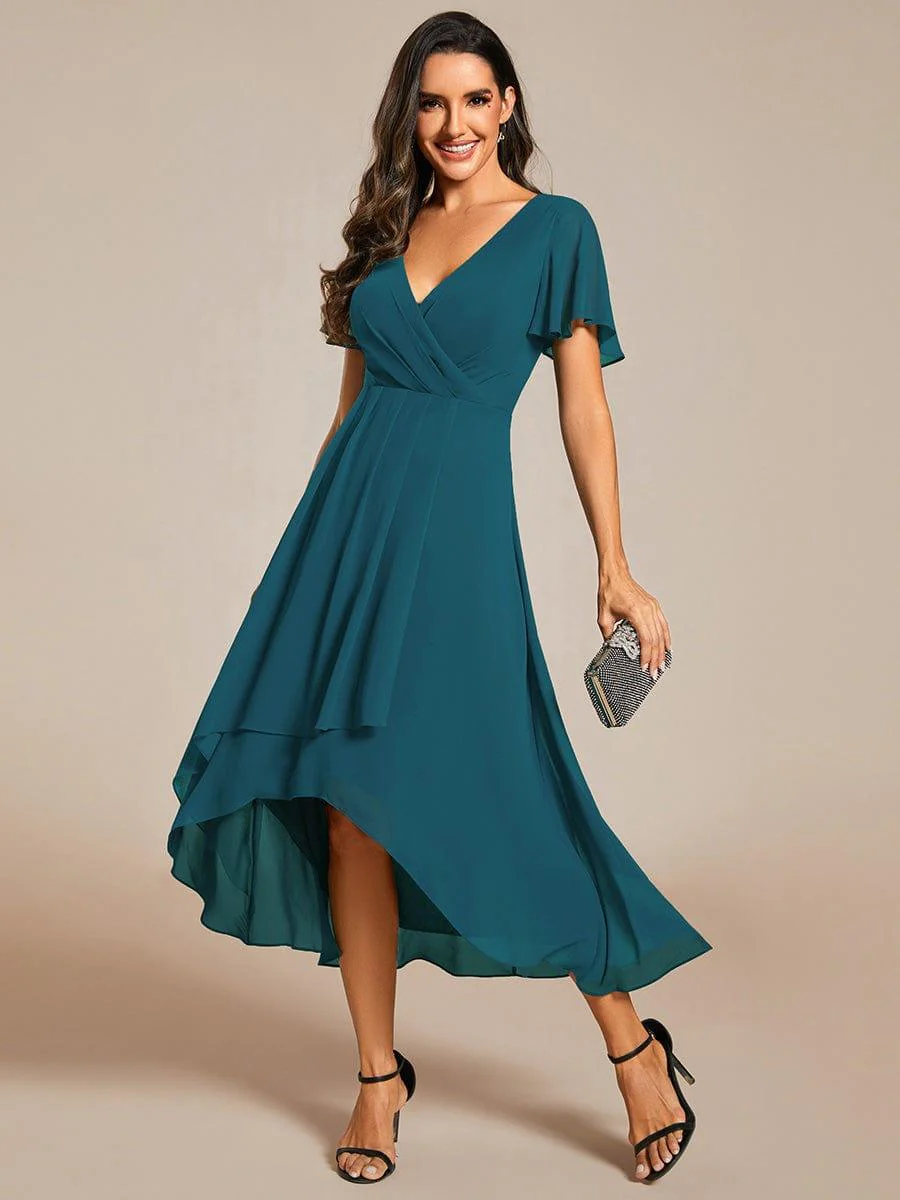 ever LARK|Chiffon Elegance Short Sleeve High-Low Bridesmaid Dress - Image 130