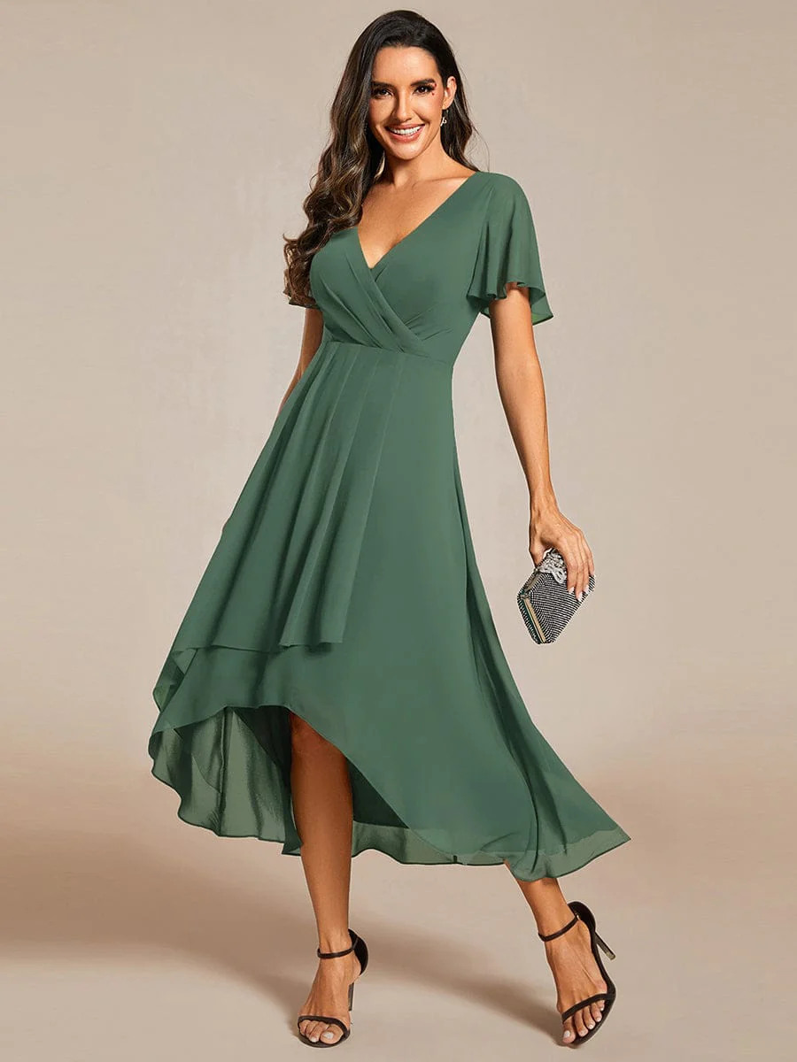 ever LARK|Chiffon Elegance Short Sleeve High-Low Bridesmaid Dress - Image 148