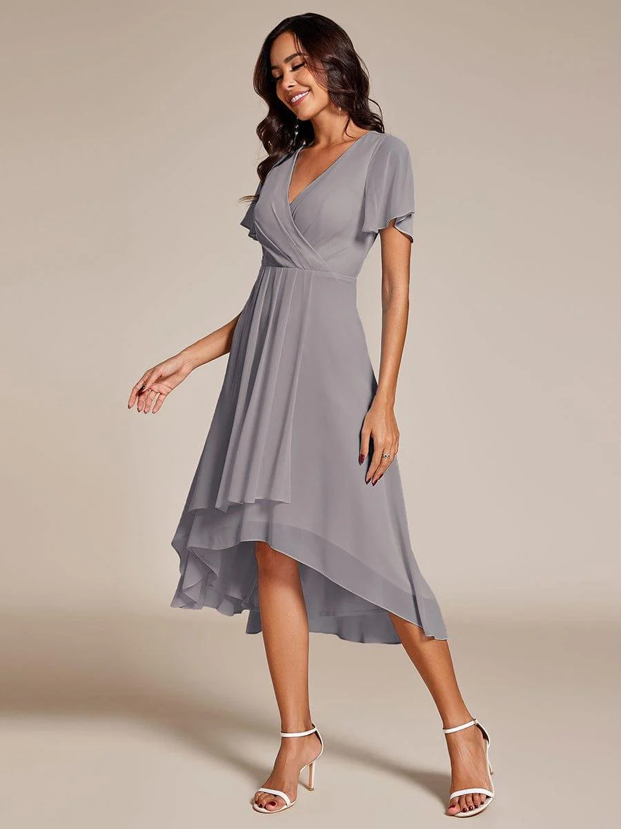 ever LARK|Chiffon Elegance Short Sleeve High-Low Bridesmaid Dress - Image 69