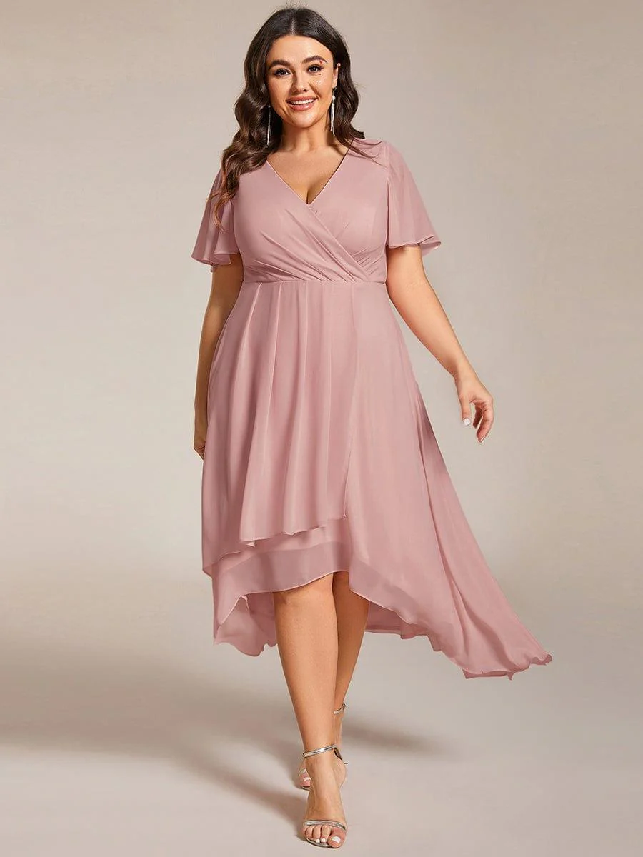 ever LARK|Chiffon Elegance Short Sleeve High-Low Wedding Guest Dress - Image 123