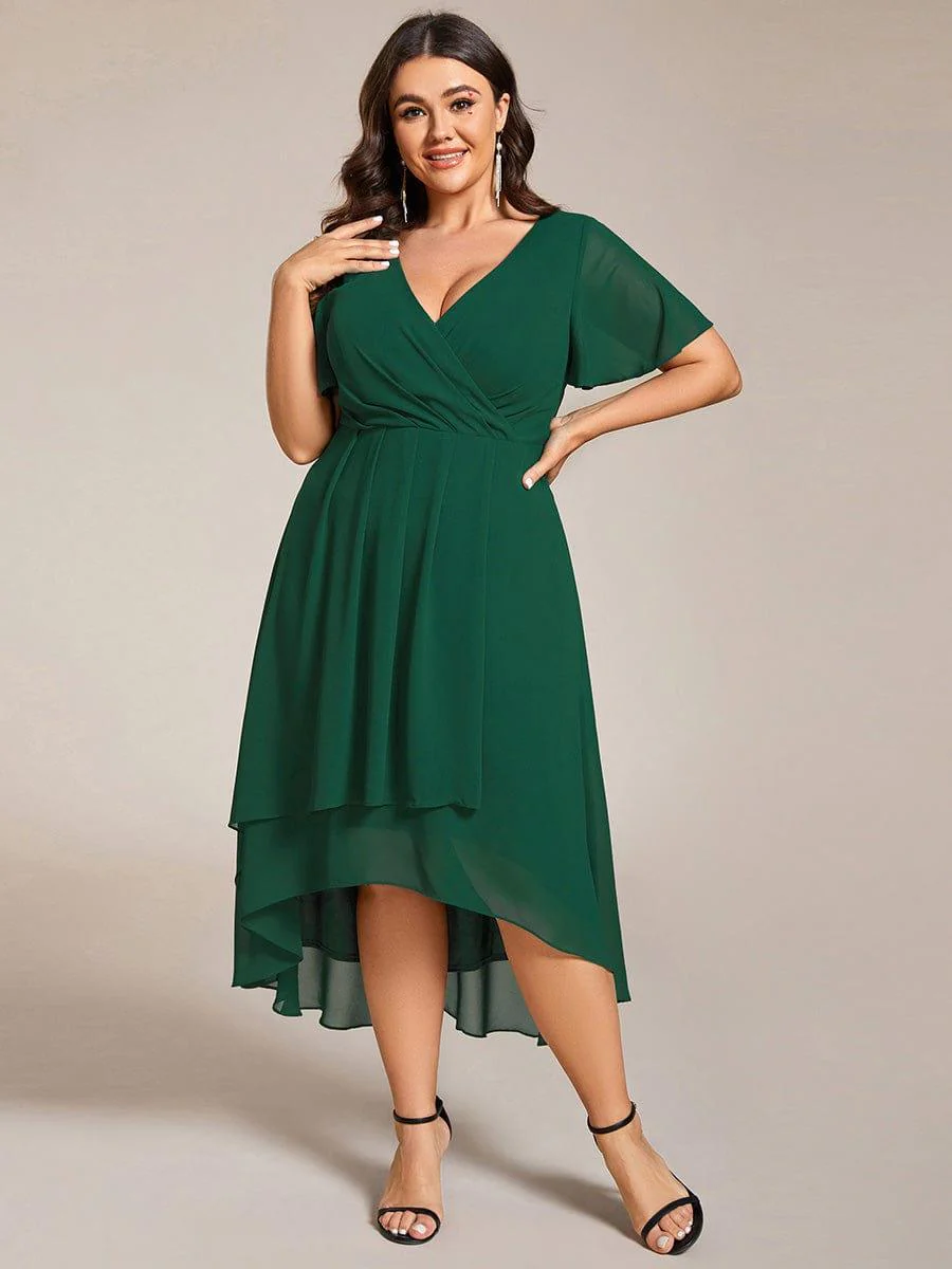 ever LARK|Chiffon Elegance Short Sleeve High-Low Wedding Guest Dress - Image 22
