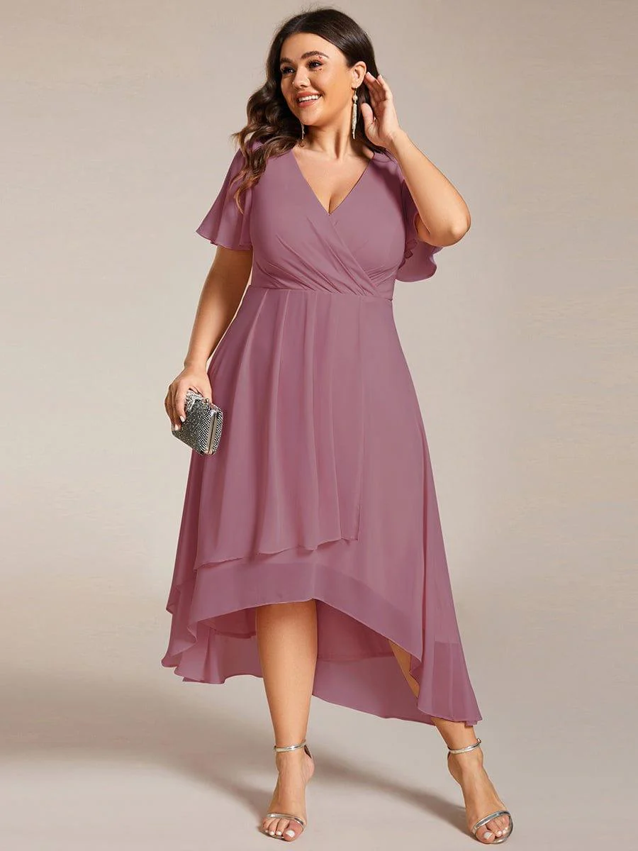 ever LARK|Chiffon Elegance Short Sleeve High-Low Wedding Guest Dress - Image 35