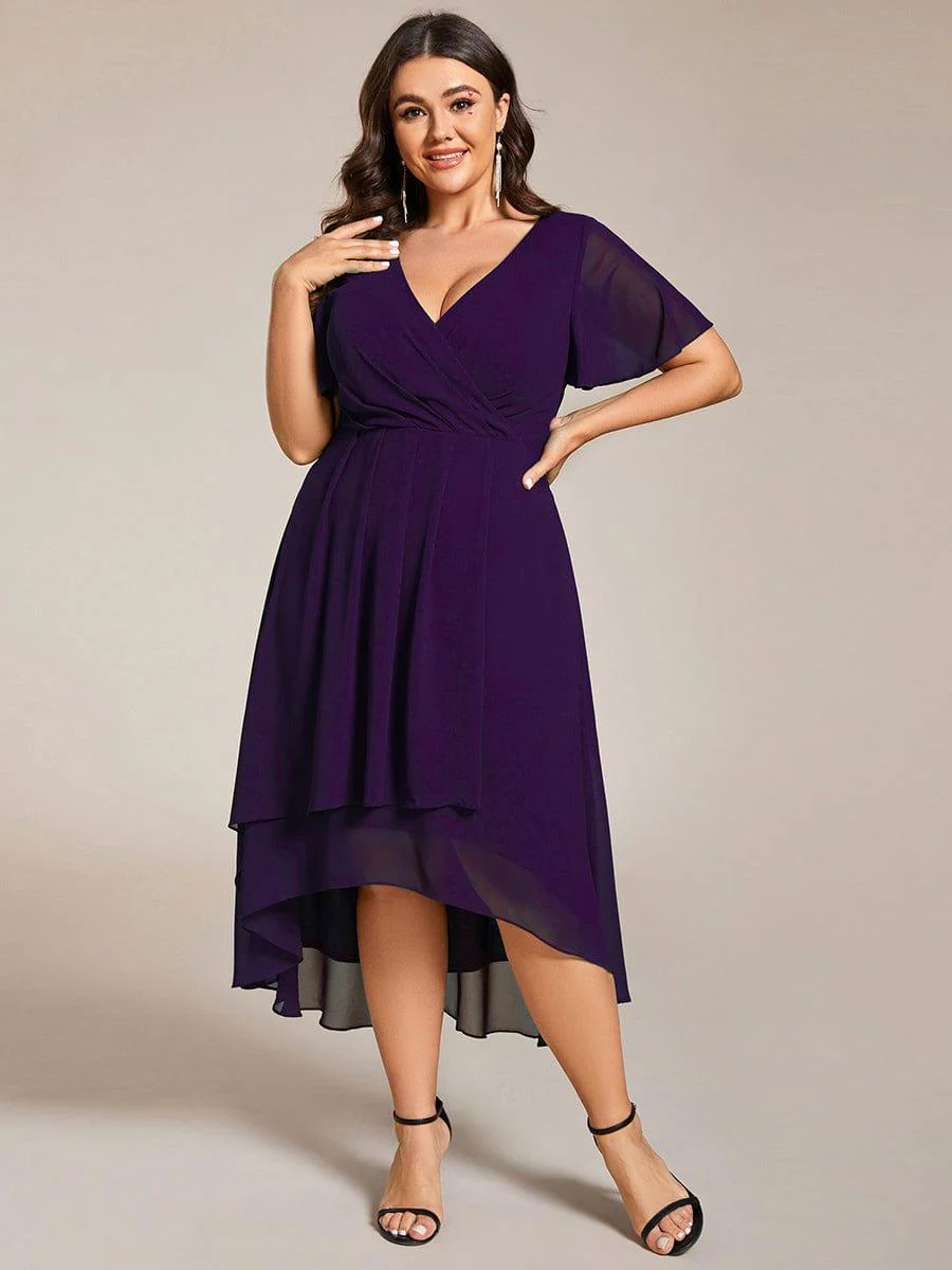 ever LARK|Chiffon Elegance Short Sleeve High-Low Wedding Guest Dress - Image 44