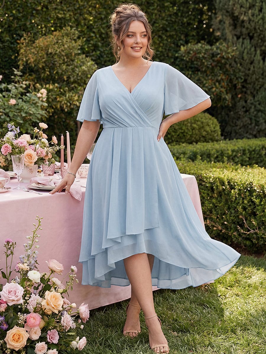 ever LARK|Chiffon Elegance Short Sleeve High-Low Wedding Guest Dress - Image 49
