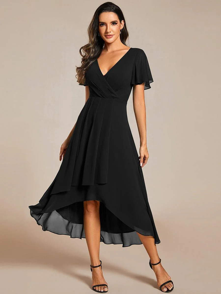 ever LARK|Chiffon Elegance Short Sleeve High-Low Wedding Guest Dress - Image 98