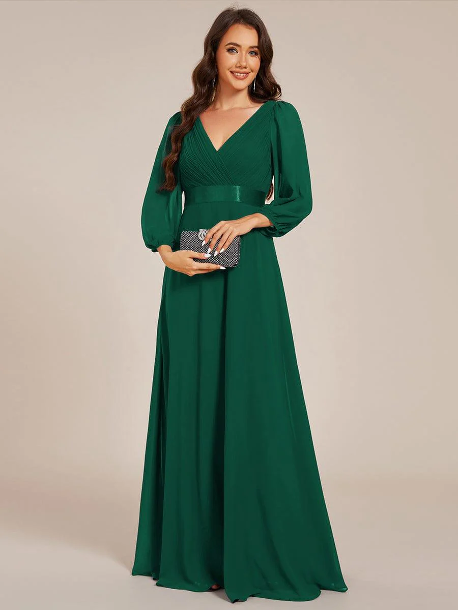 ever OLIVIA|Chiffon Long Sleeve Empire Waist Maxi Bridesmaid Dress with Pleated Detailing