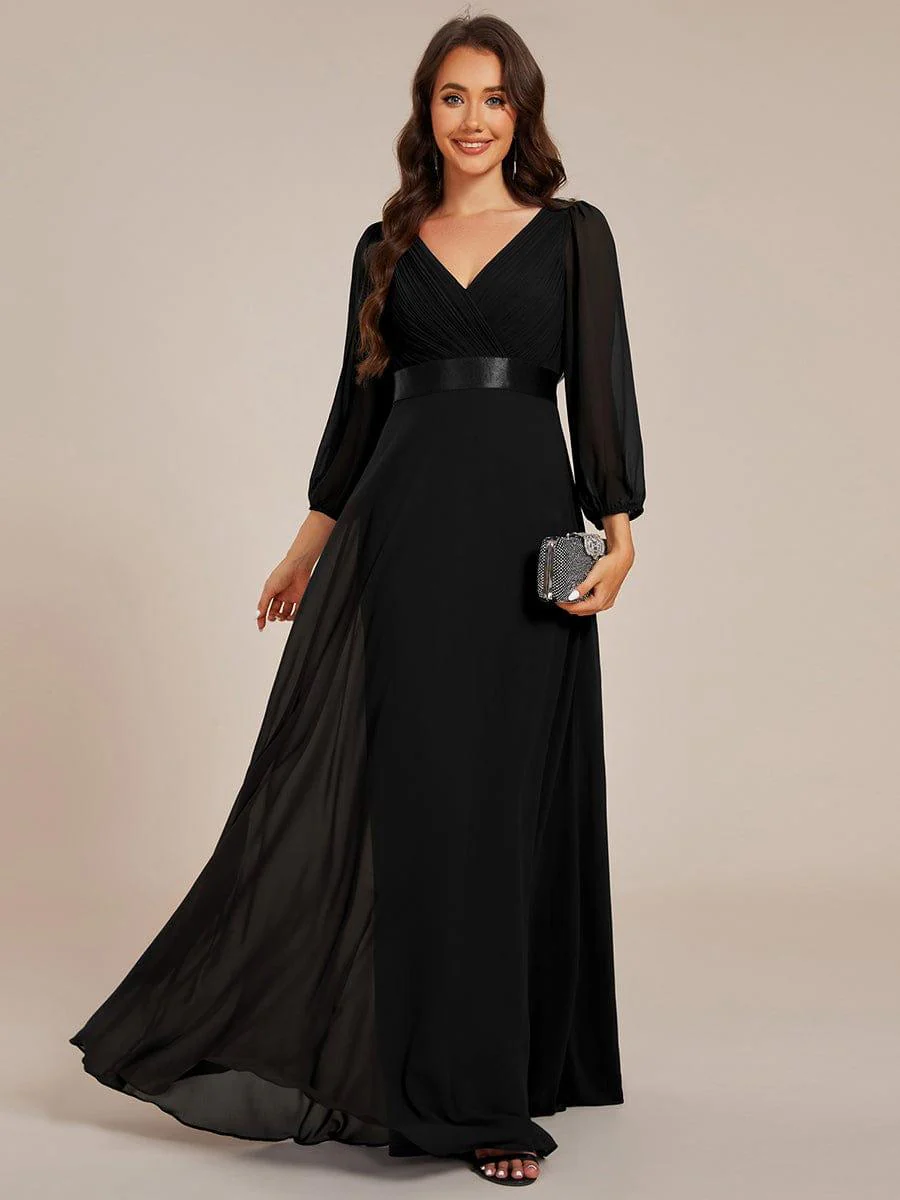 ever OLIVIA|Chiffon Long Sleeve Empire Waist Maxi Bridesmaid Dress with Pleated Detailing - Image 6