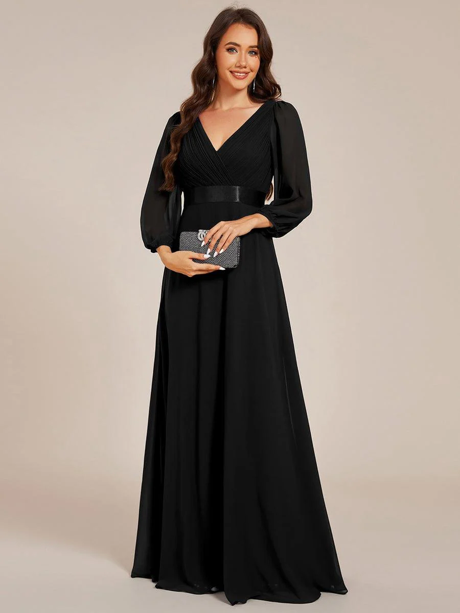 ever OLIVIA|Chiffon Long Sleeve Empire Waist Maxi Bridesmaid Dress with Pleated Detailing - Image 7