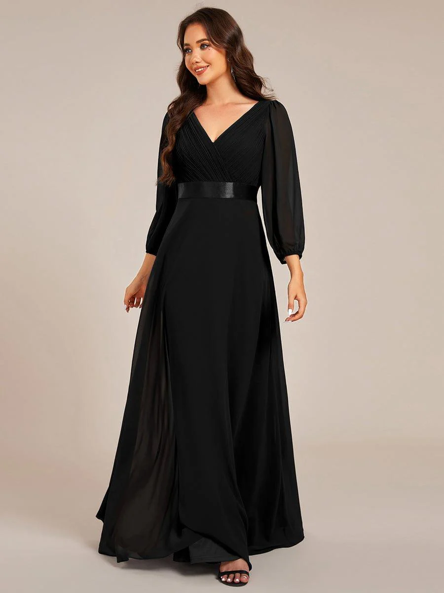 ever OLIVIA|Chiffon Long Sleeve Empire Waist Maxi Evening Dress with Pleated Detailing - Image 3