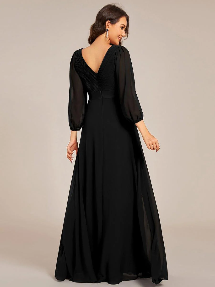 ever OLIVIA|Chiffon Long Sleeve Empire Waist Maxi Evening Dress with Pleated Detailing - Image 4
