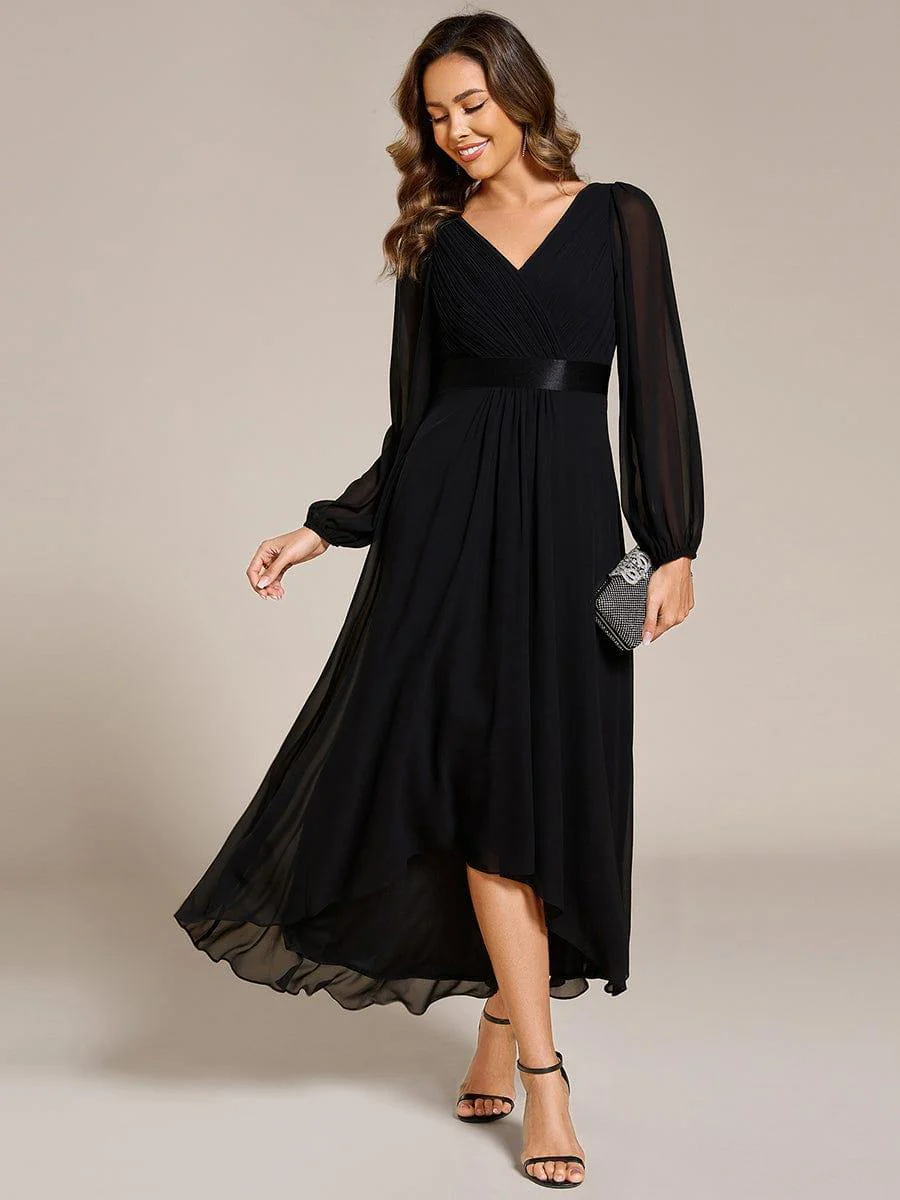 ever KEYLA|Chiffon Long Sleeve Empire Waist Midi Evening Dress - Image 15