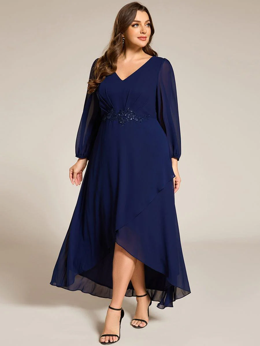 ever MARYAM|Chiffon Long Sleeve High-Low Evening Dress with Waist Applique(Final Sale) - Image 39