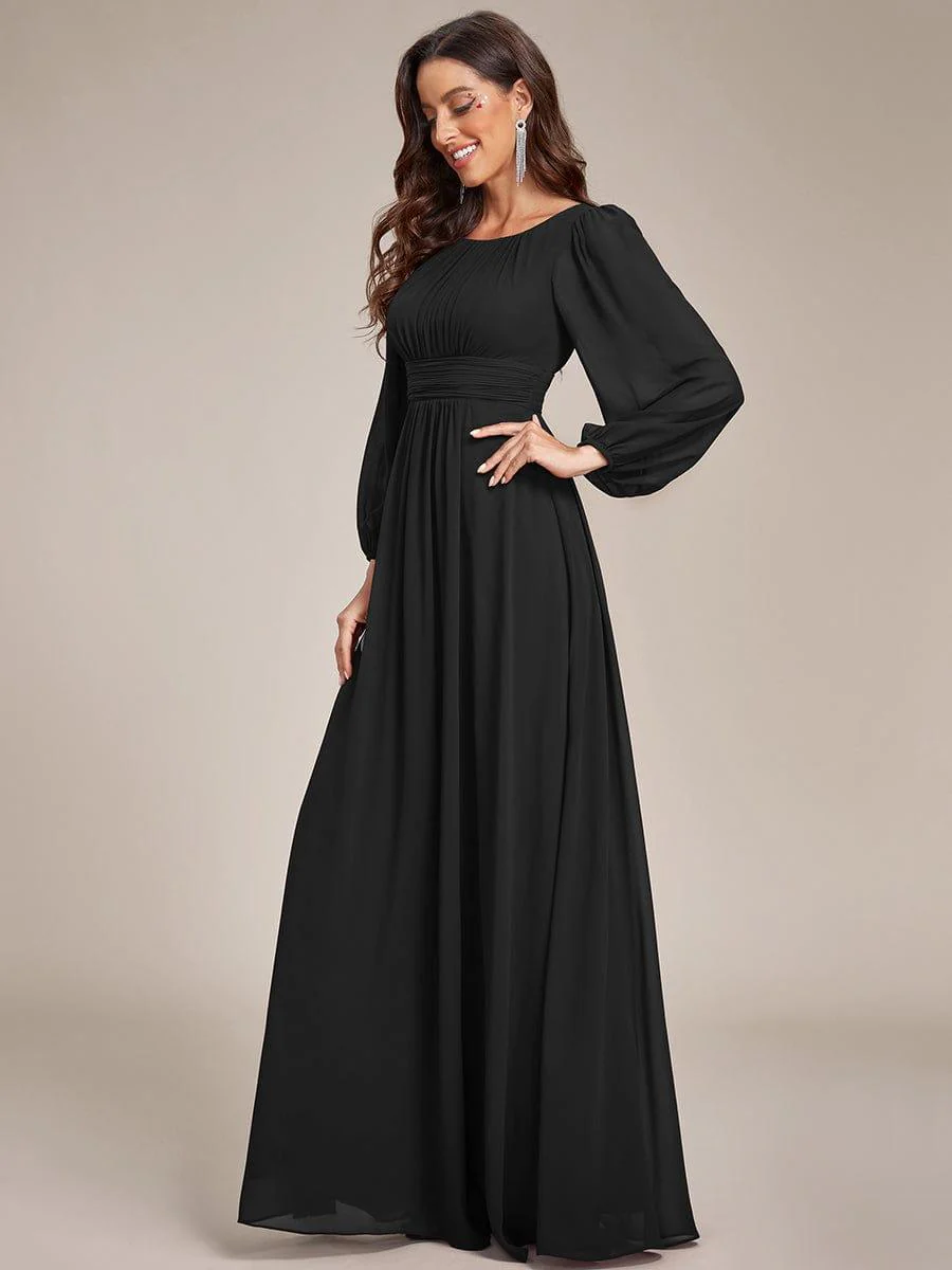 ever CELESTE|Chiffon Long Sleeve Pleated Floor Length Wedding Dress - Image 12