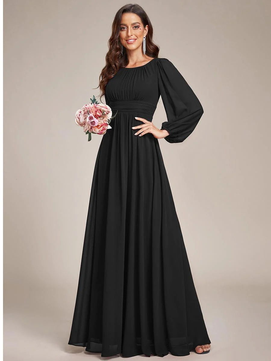 ever CELESTE|Chiffon Long Sleeve Pleated Floor Length Wedding Dress - Image 13