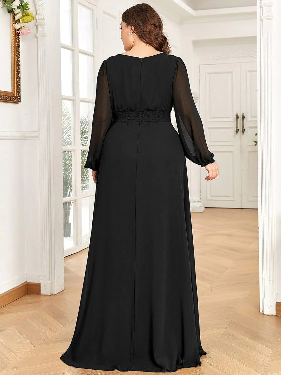 ever CELESTE|Chiffon Long Sleeve Pleated Floor Length Wedding Dress - Image 15