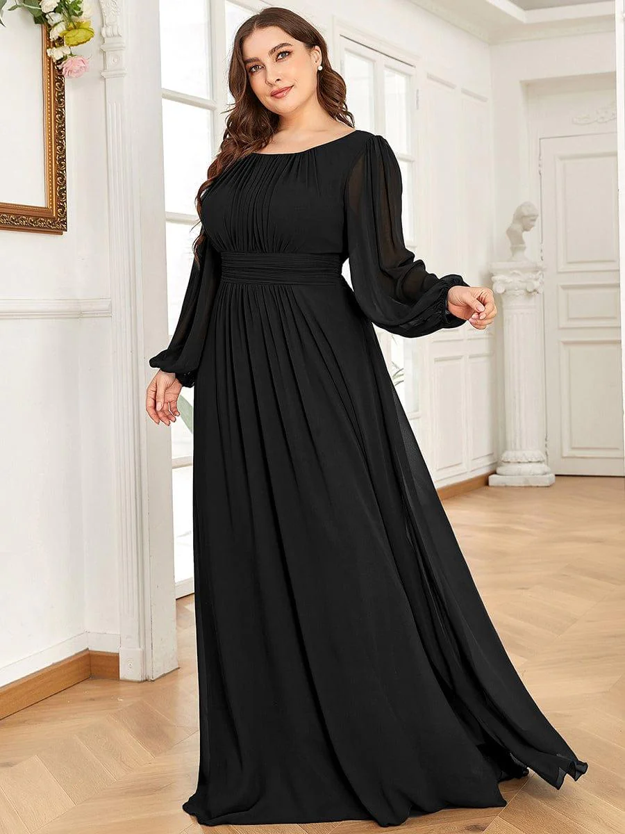 ever CELESTE|Chiffon Long Sleeve Pleated Floor Length Wedding Dress - Image 17