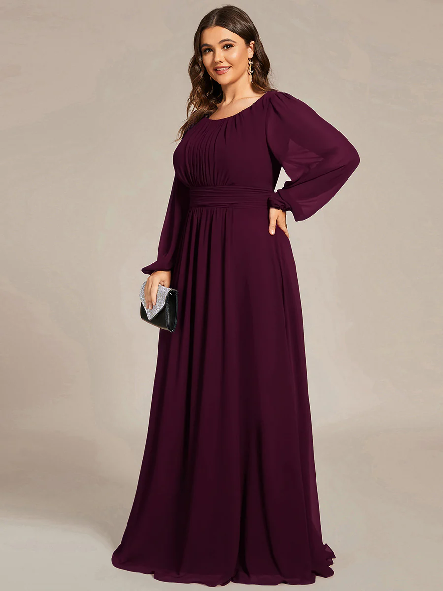 ever CELESTE|Chiffon Long Sleeve Pleated Floor Length Wedding Dress - Image 26