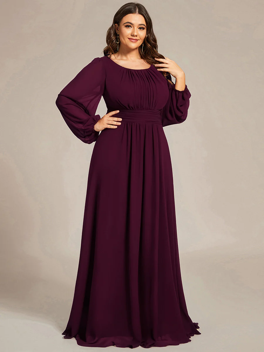ever CELESTE|Chiffon Long Sleeve Pleated Floor Length Wedding Dress - Image 27