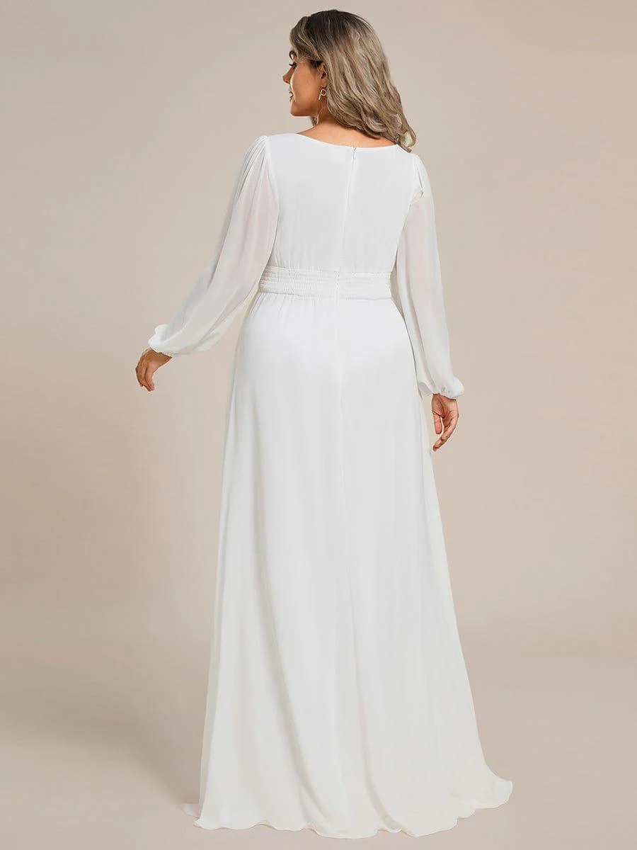 ever CELESTE|Chiffon Long Sleeve Pleated Floor Length Wedding Dress - Image 7
