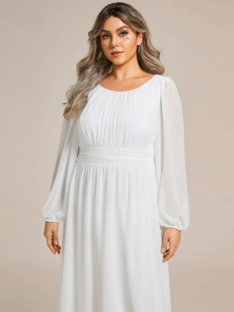 ever CELESTE|Chiffon Long Sleeve Pleated Floor Length Wedding Dress - Image 8