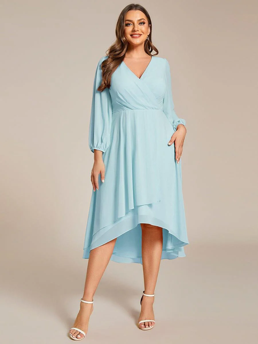 ever BRIAR|Chiffon 3/4 Sleeve V-Neck High-Low Wedding Guest Dress - Image 15