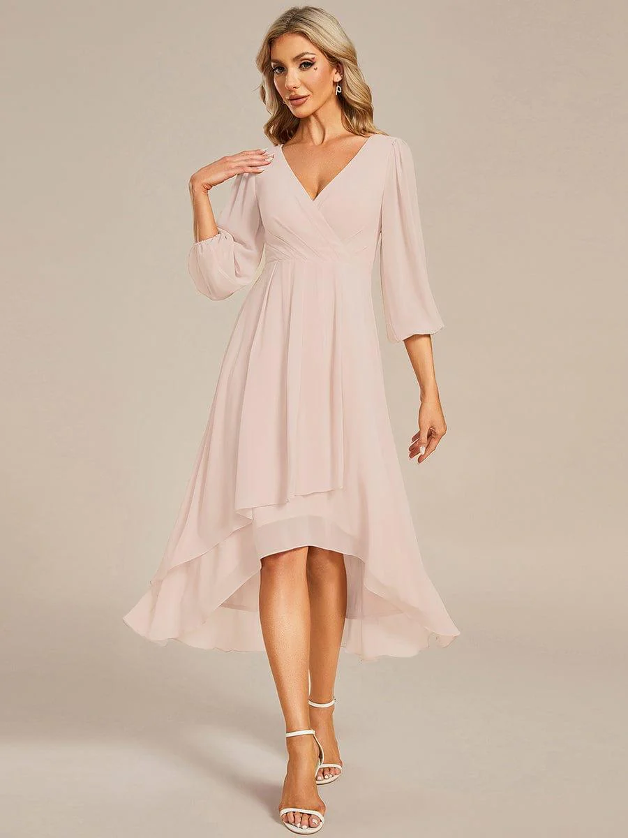 ever BRIAR|Chiffon 3/4 Sleeve V-Neck High-Low Wedding Guest Dress - Image 44