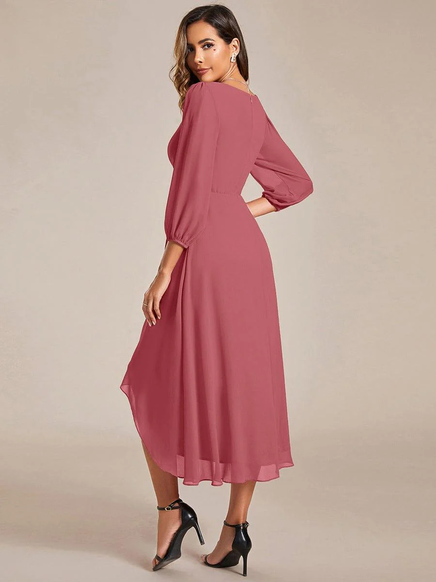 ever BRIAR|Chiffon 3/4 Sleeve V-Neck High-Low Wedding Guest Dress - Image 48