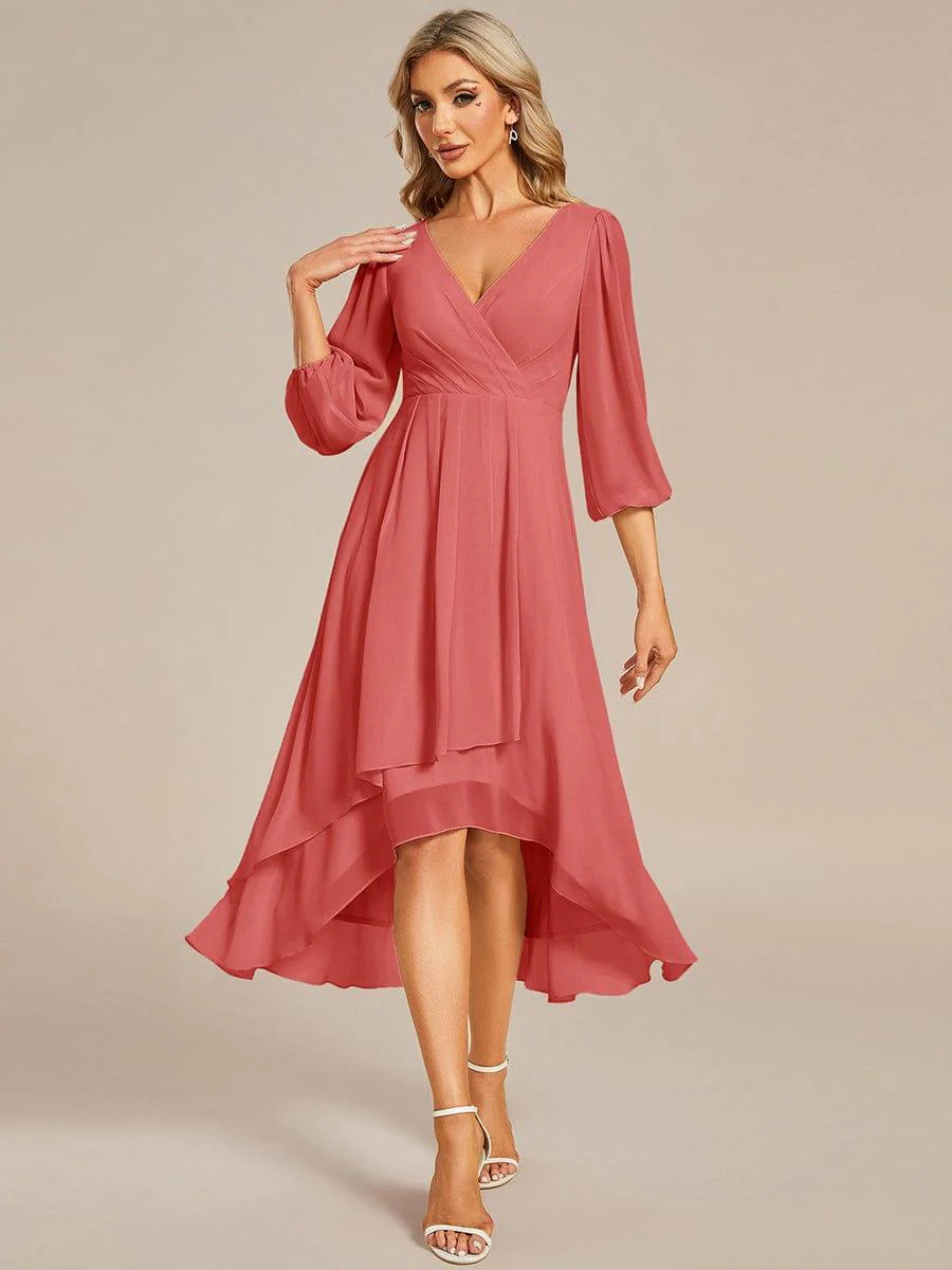 ever BRIAR|Chiffon 3/4 Sleeve V-Neck High-Low Wedding Guest Dress - Image 50