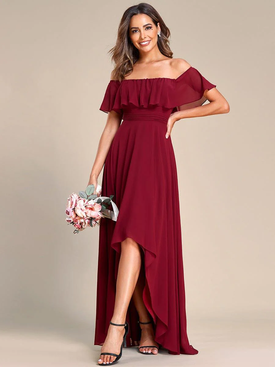 Chiffon Off-The-Shoulder High Low Bridesmaid Dress(Final Sale) - Image 19