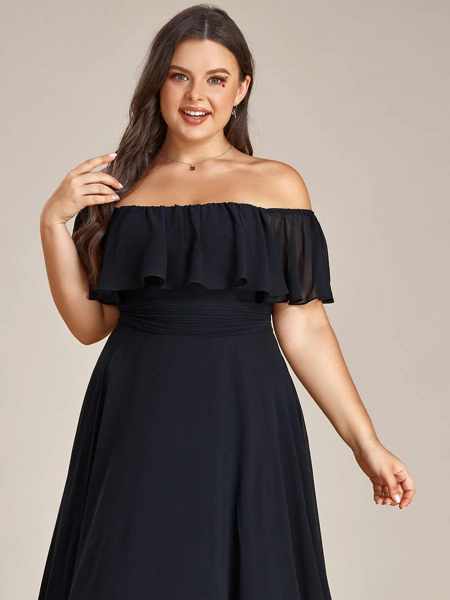 Chiffon Off-The-Shoulder High Low Dress in Black(Final Sale) - Image 8