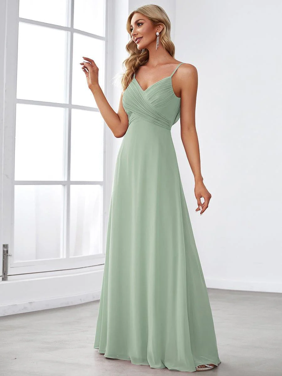 ever NOVA|Chiffon Pleated Spaghetti Strap Cowl-Back Maxi Bridesmaid Dress - Image 12