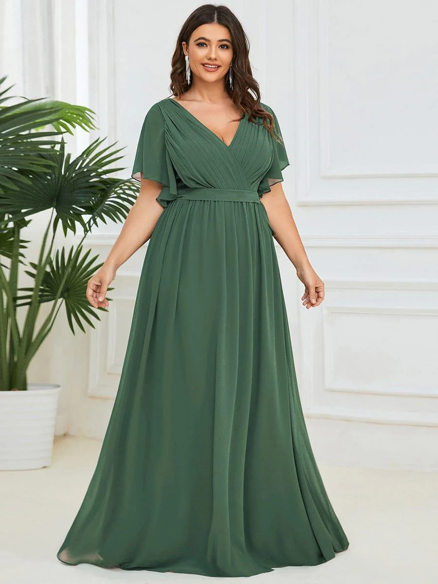 ever LEORA|Chiffon Pleated V-Neck Flutter Sleeve Maxi Bridesmaid Dress - Image 127