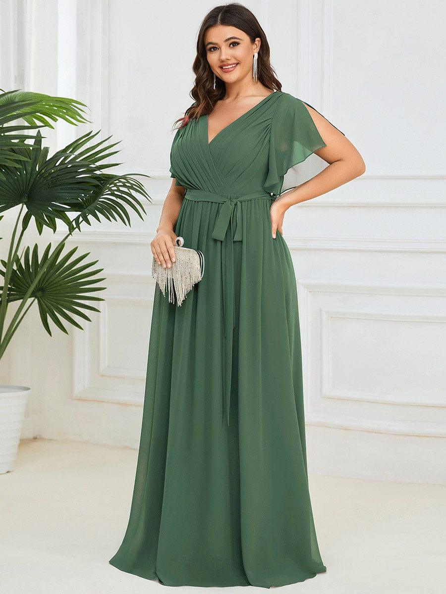 ever LEORA|Chiffon Pleated V-Neck Flutter Sleeve Maxi Bridesmaid Dress - Image 130