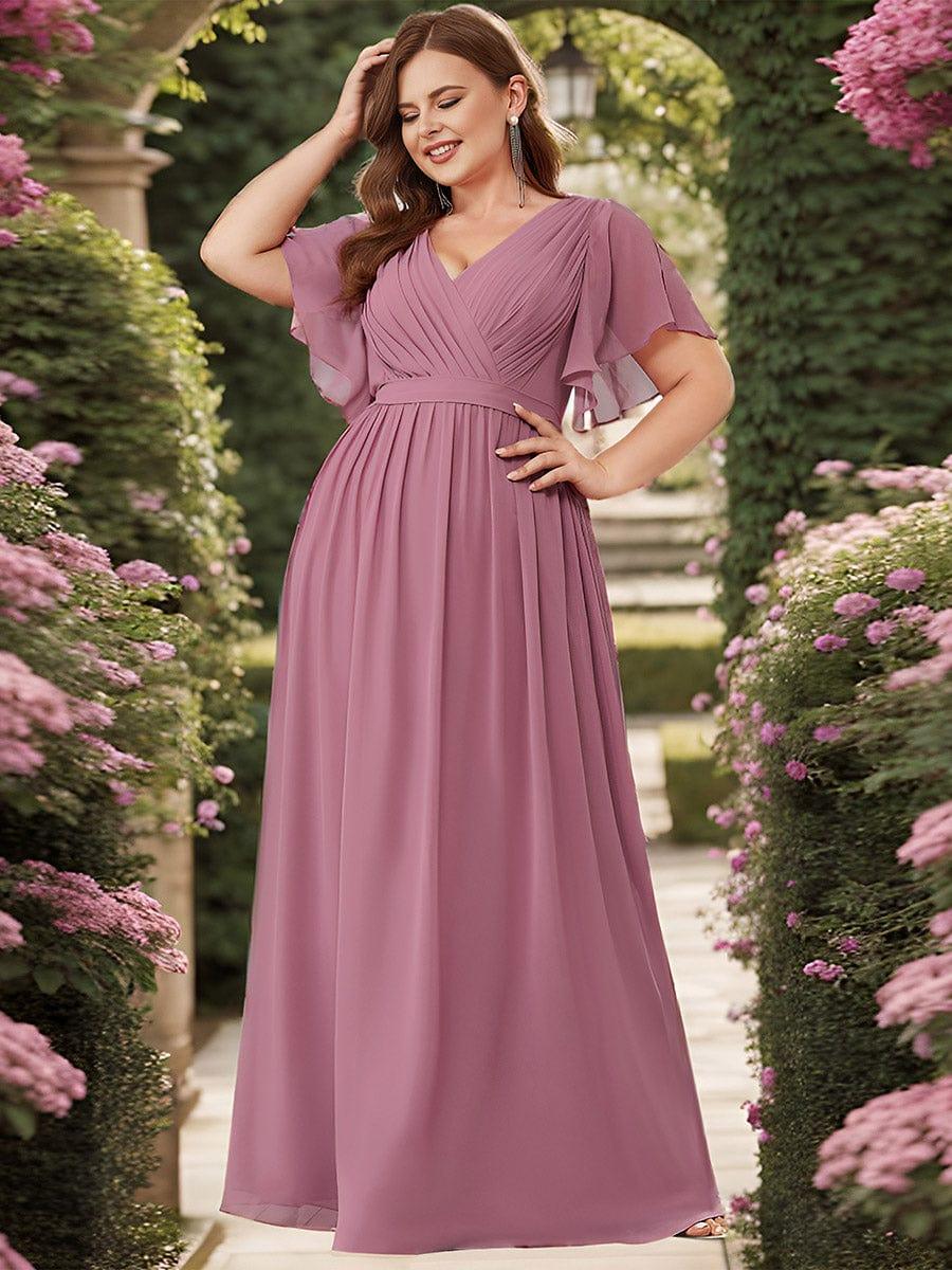 ever LEORA|Chiffon Pleated V-Neck Flutter Sleeve Maxi Bridesmaid Dress - Image 23